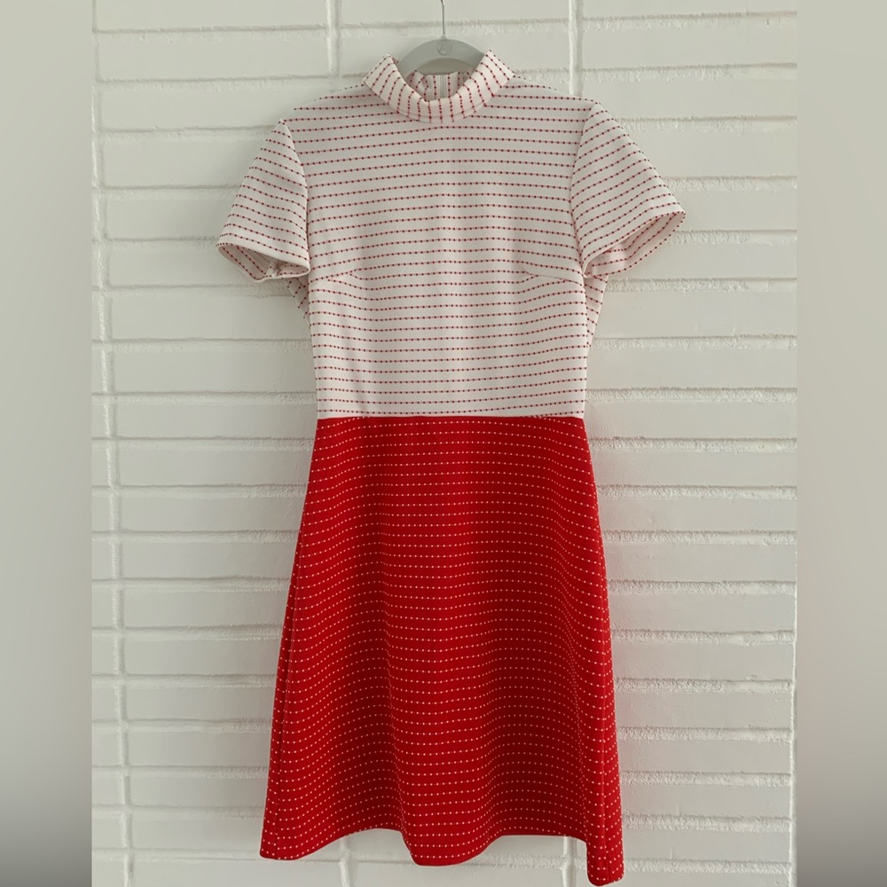 ⚡️Vintage 50’s-60’s A-Line Mock Neck Red-White Polkadot Dress